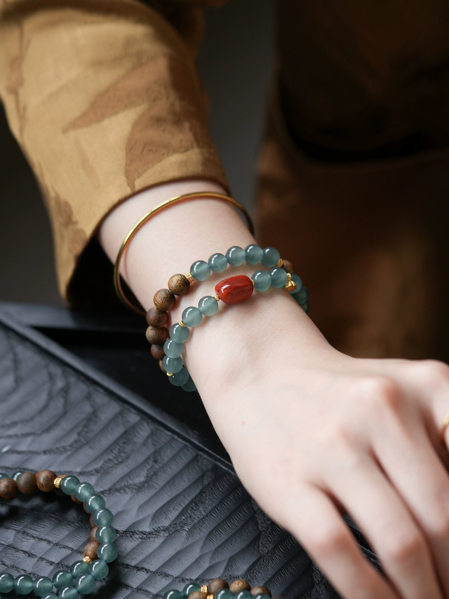 natural blue water ice jade double circle bracelet