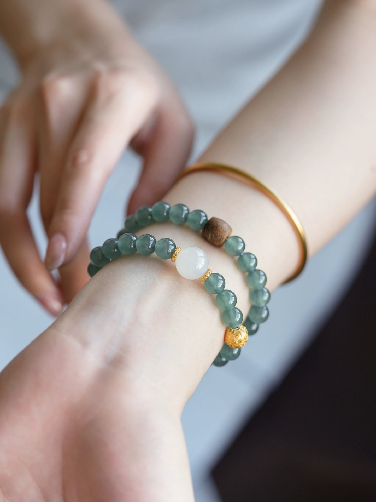 natural blue water jade double circle bracelet