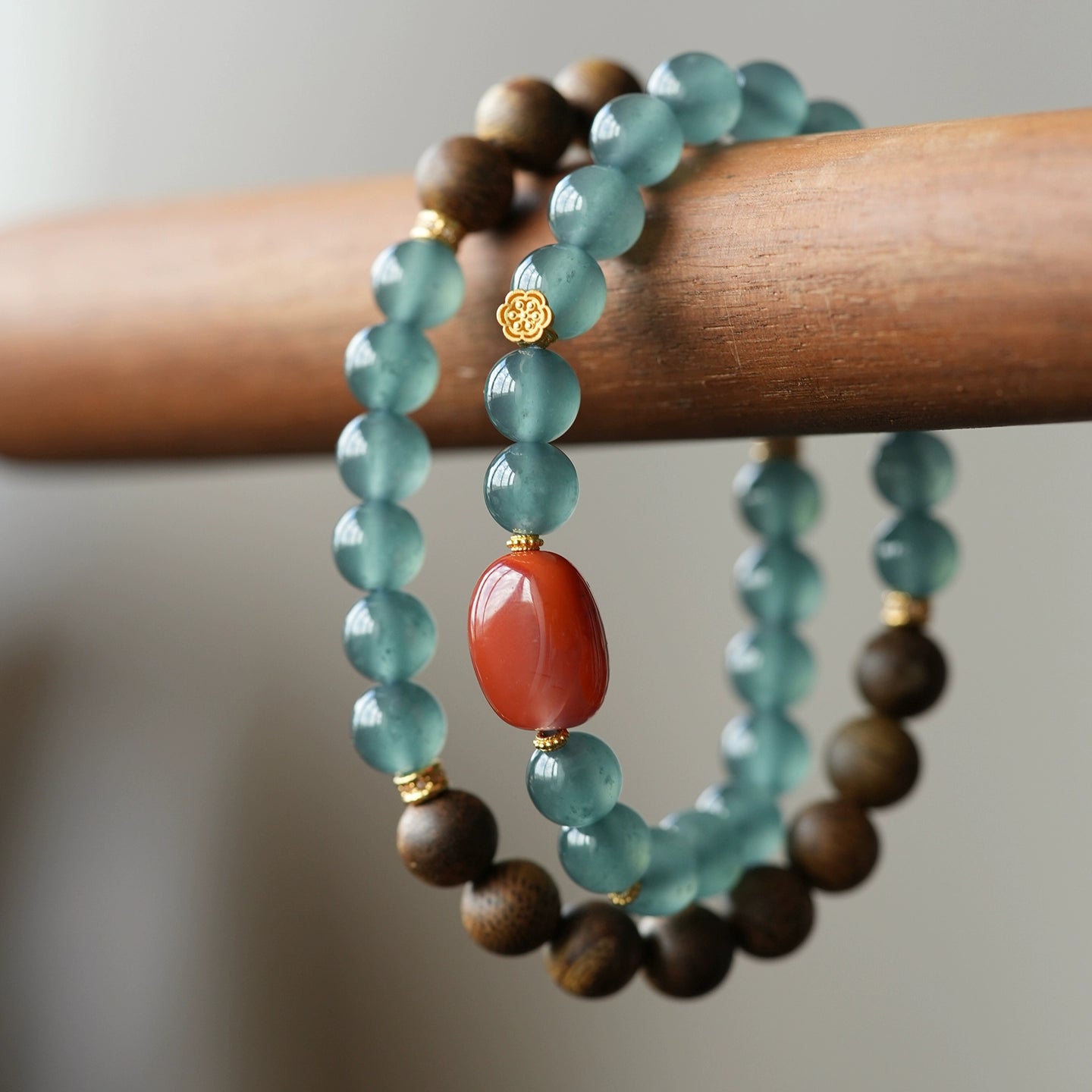 natural blue water ice jade double circle bracelet