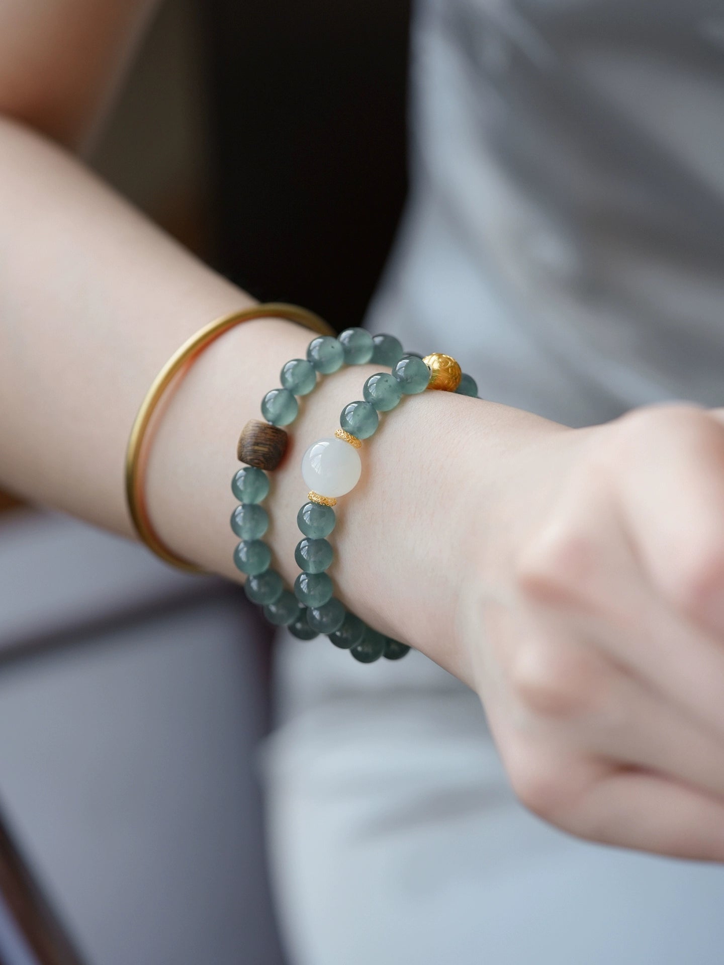 natural blue water jade double circle bracelet